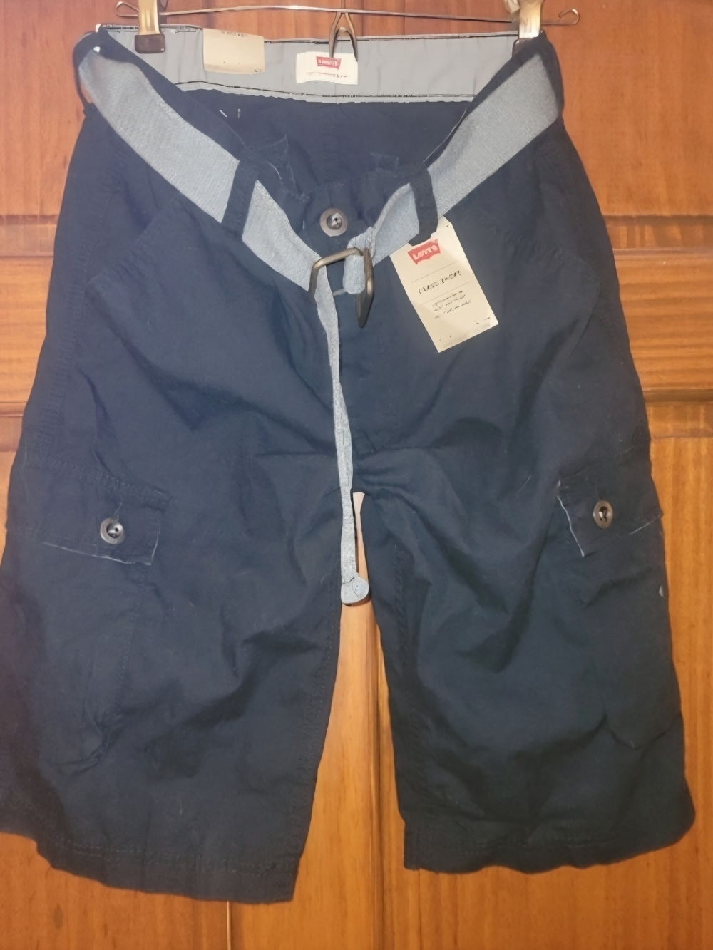 Levi's Navy Cargo Shorts with Light Blue Contrast Belt
